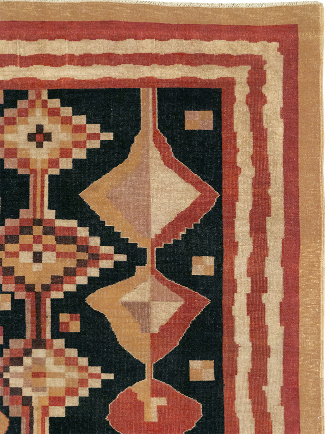 Vintage Turkish Art Deco Accent Carpet, No.32939 - Gsblank