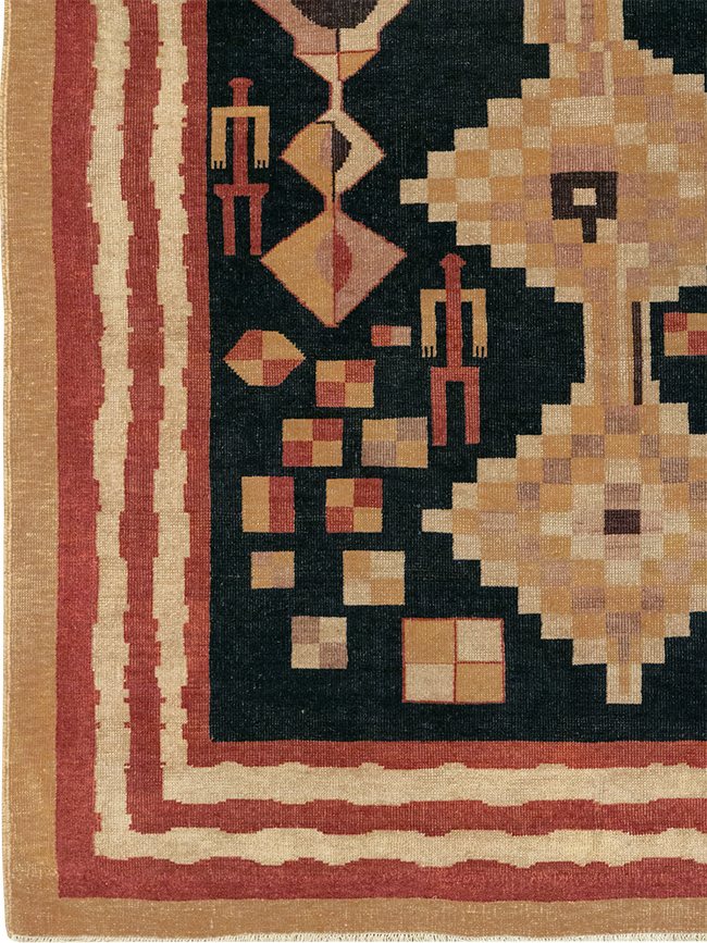 Vintage Turkish Art Deco Accent Carpet, No.32939 - Gsblank