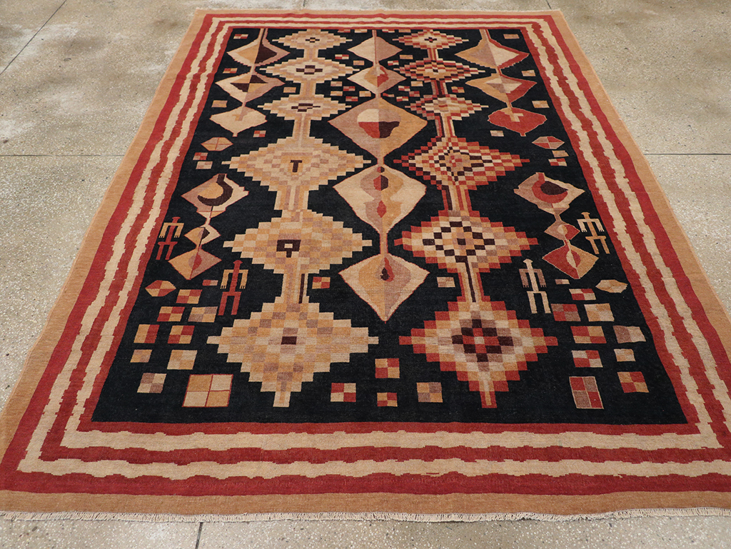 Vintage Turkish Art Deco Accent Carpet, No.32939 - Gsblank