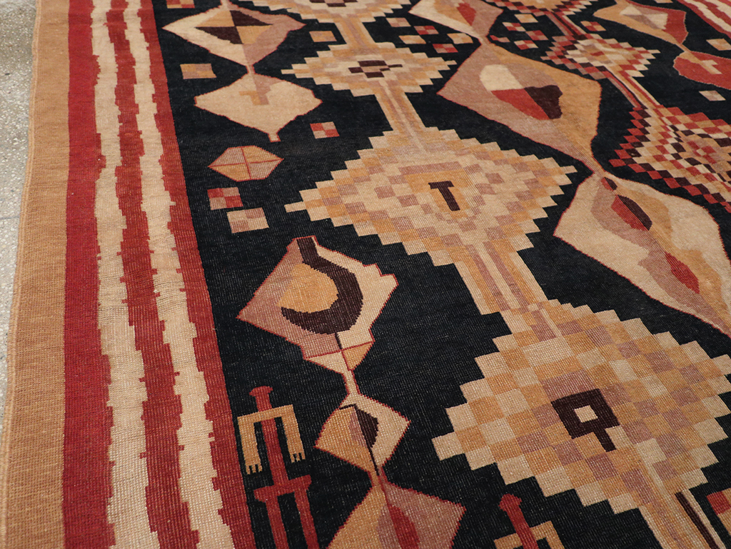 Vintage Turkish Art Deco Accent Carpet, No.32939 - Gsblank