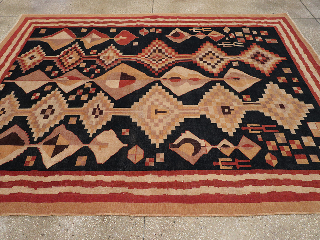 Vintage Turkish Art Deco Accent Carpet, No.32939 - Gsblank