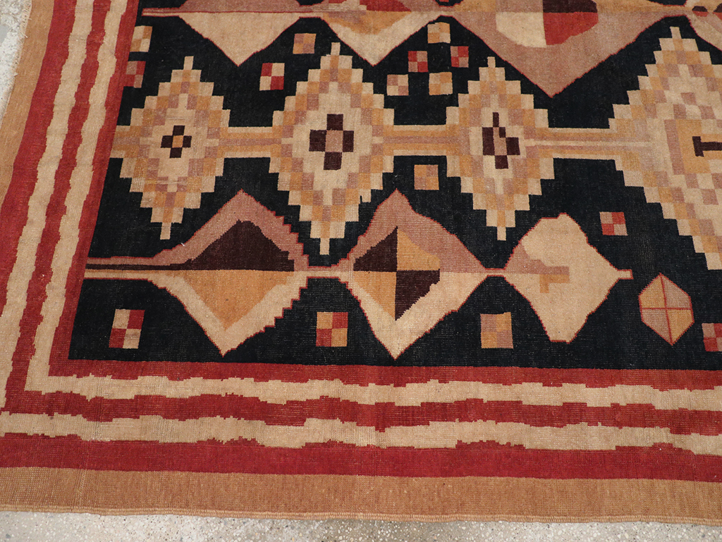 Vintage Turkish Art Deco Accent Carpet, No.32939 - Gsblank