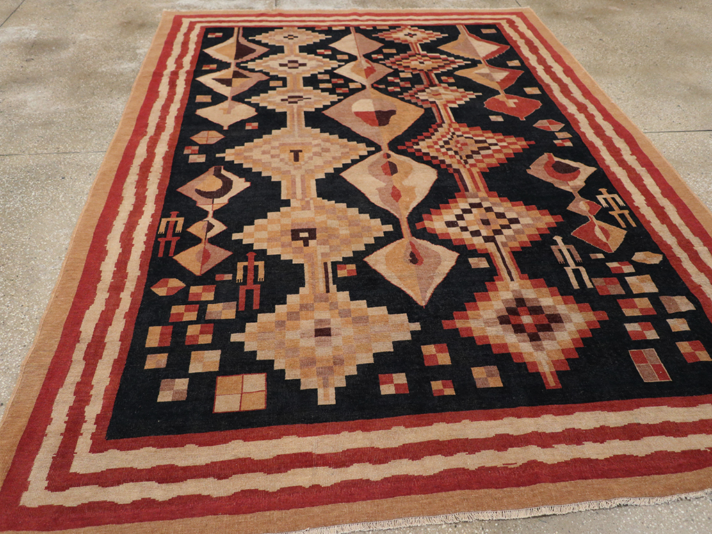 Vintage Turkish Art Deco Accent Carpet, No.32939 - Gsblank