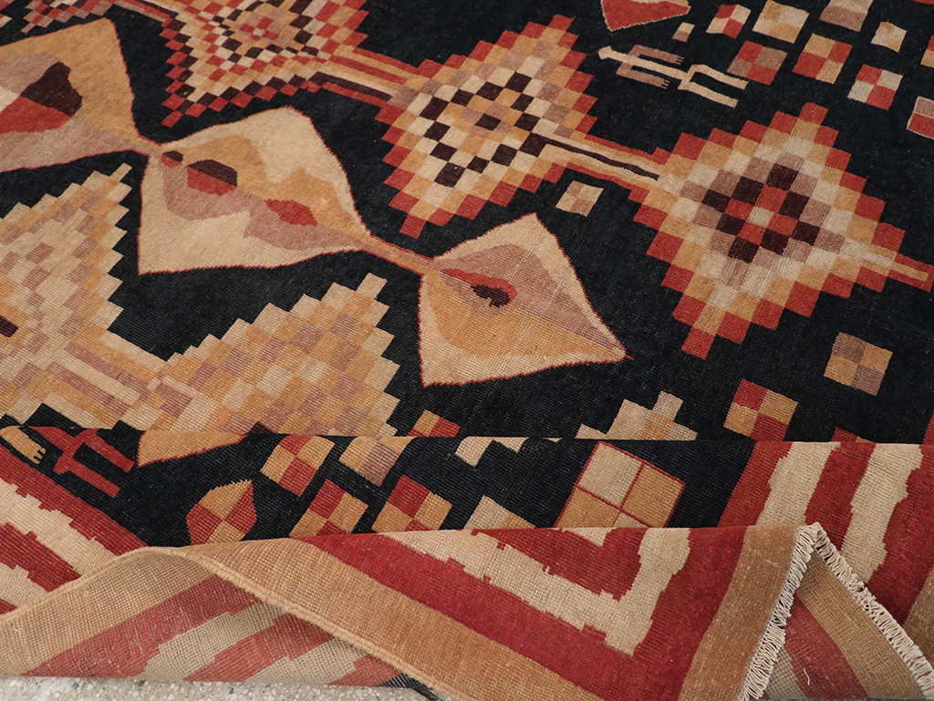 Vintage Turkish Art Deco Accent Carpet, No.32939 - Gsblank