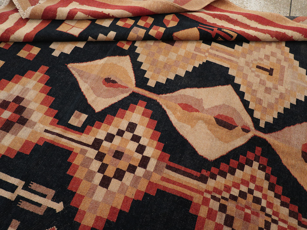 Vintage Turkish Art Deco Accent Carpet, No.32939 - Gsblank