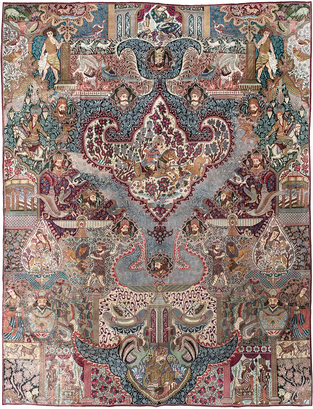 Vintage Persian Mashad Pictorial Room Size Carpet, No.32941 - Gsblank