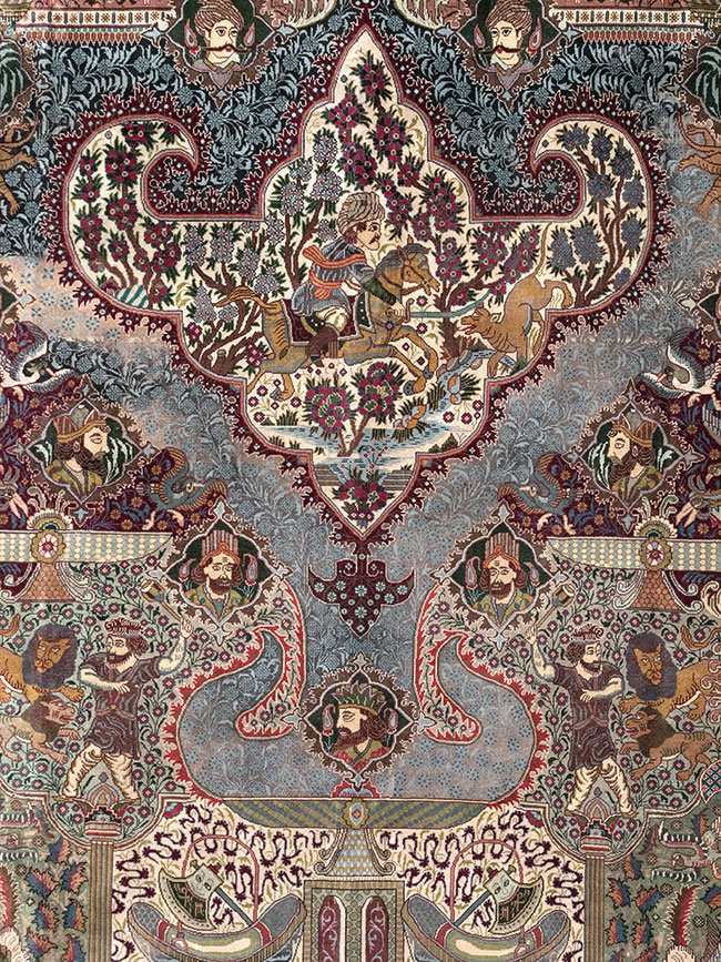 Vintage Persian Mashad Pictorial Room Size Carpet, No.32941 - Gsblank