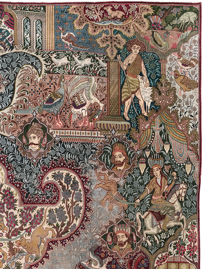 Vintage Persian Mashad Pictorial Room Size Carpet, No.32941 - Gsblank