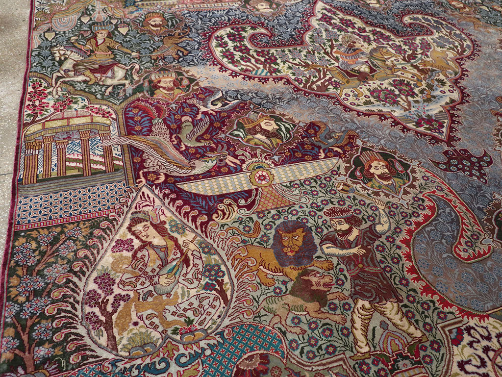 Vintage Persian Mashad Pictorial Room Size Carpet, No.32941 - Gsblank
