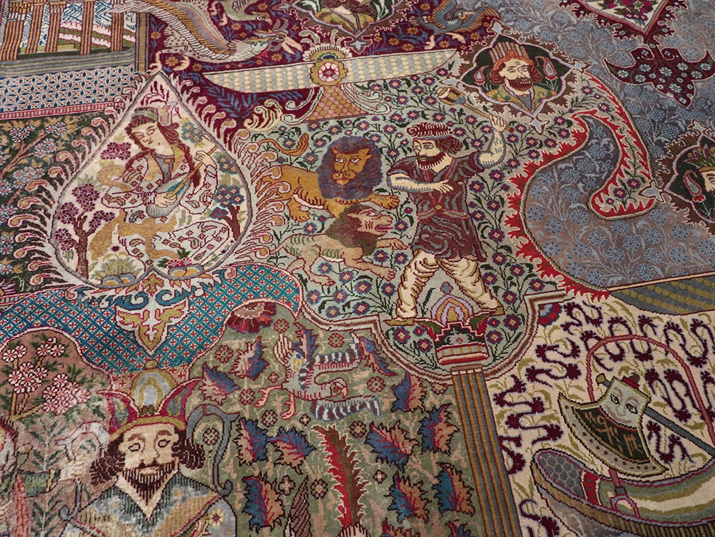 Vintage Persian Mashad Pictorial Room Size Carpet, No.32941 - Gsblank