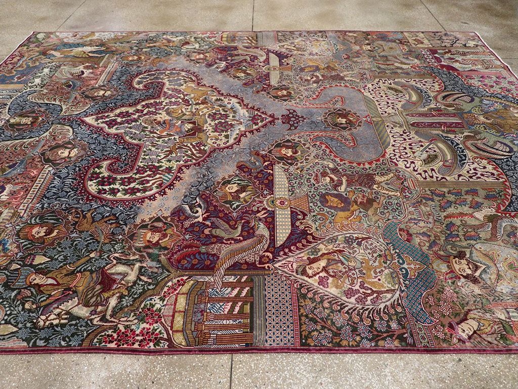 Vintage Persian Mashad Pictorial Room Size Carpet, No.32941 - Gsblank