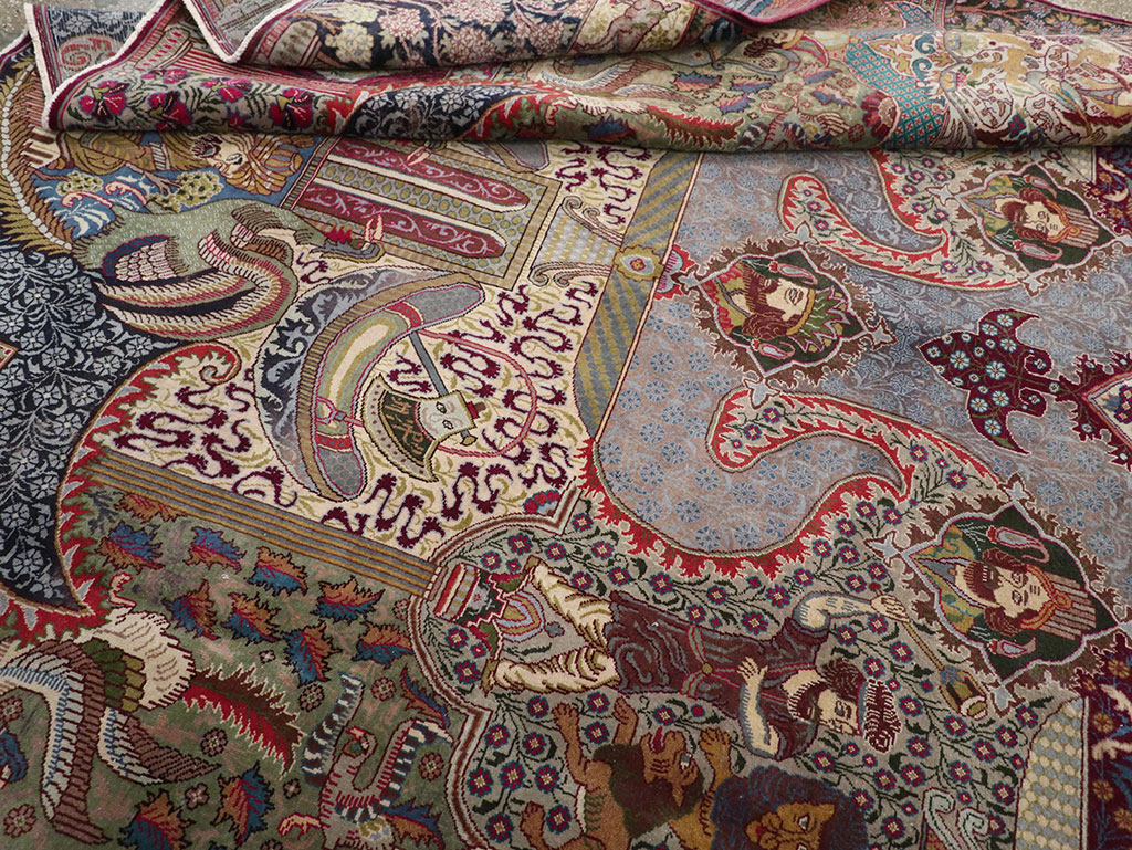 Vintage Persian Mashad Pictorial Room Size Carpet, No.32941 - Gsblank