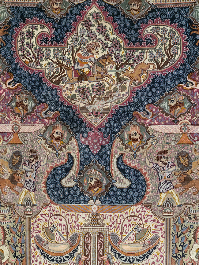 Vintage Persian Mashad Pictorial Room Size Carpet, No.32942 - Gsblank