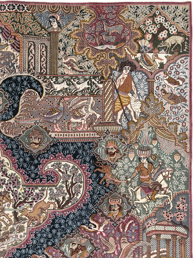 Vintage Persian Mashad Pictorial Room Size Carpet, No.32942 - Gsblank