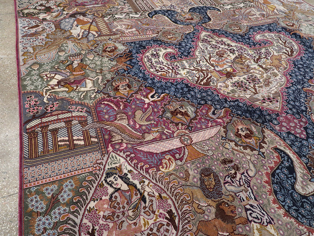 Vintage Persian Mashad Pictorial Room Size Carpet, No.32942 - Gsblank