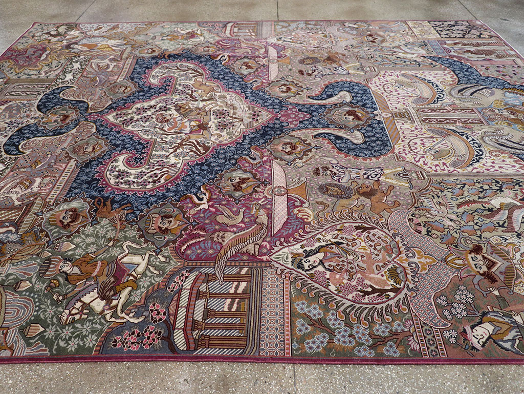 Vintage Persian Mashad Pictorial Room Size Carpet, No.32942 - Gsblank