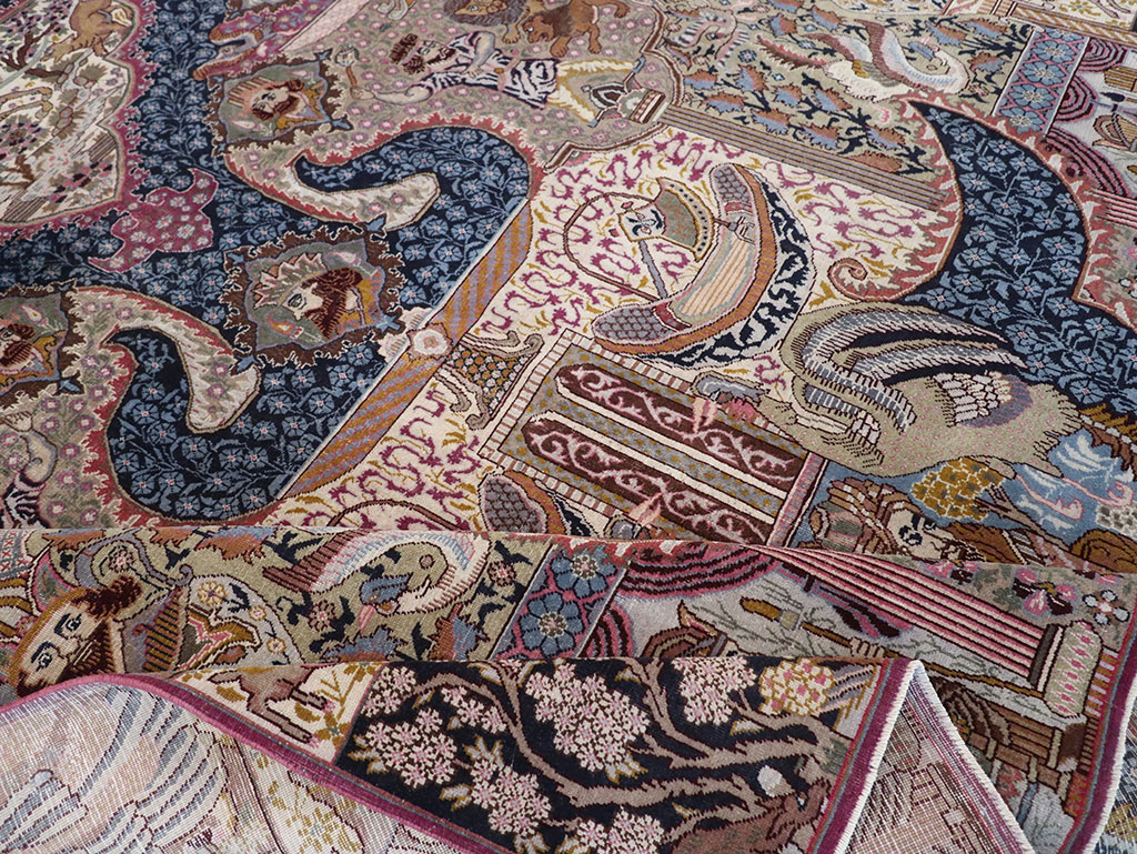 Vintage Persian Mashad Pictorial Room Size Carpet, No.32942 - Gsblank