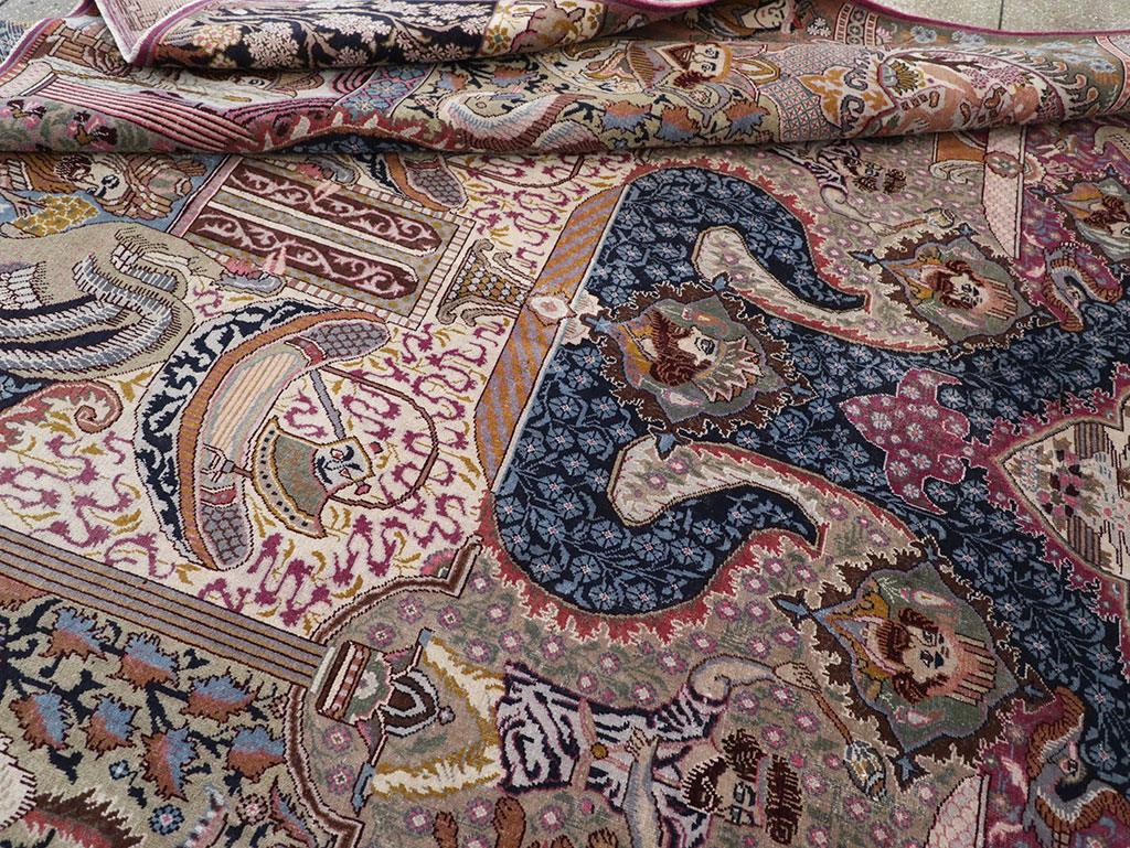 Vintage Persian Mashad Pictorial Room Size Carpet, No.32942 - Gsblank