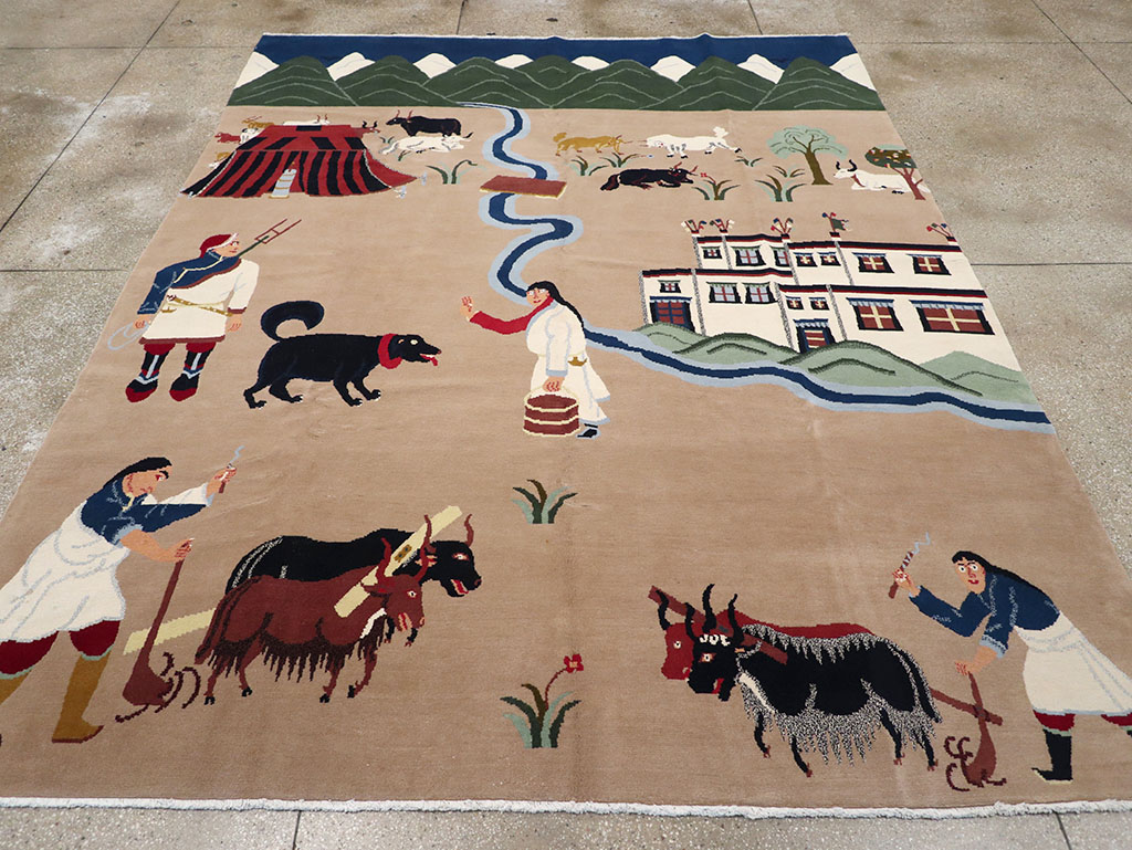 Modern Tibetan Pictorial Room Size Carpet, No.32957 - Gsblank