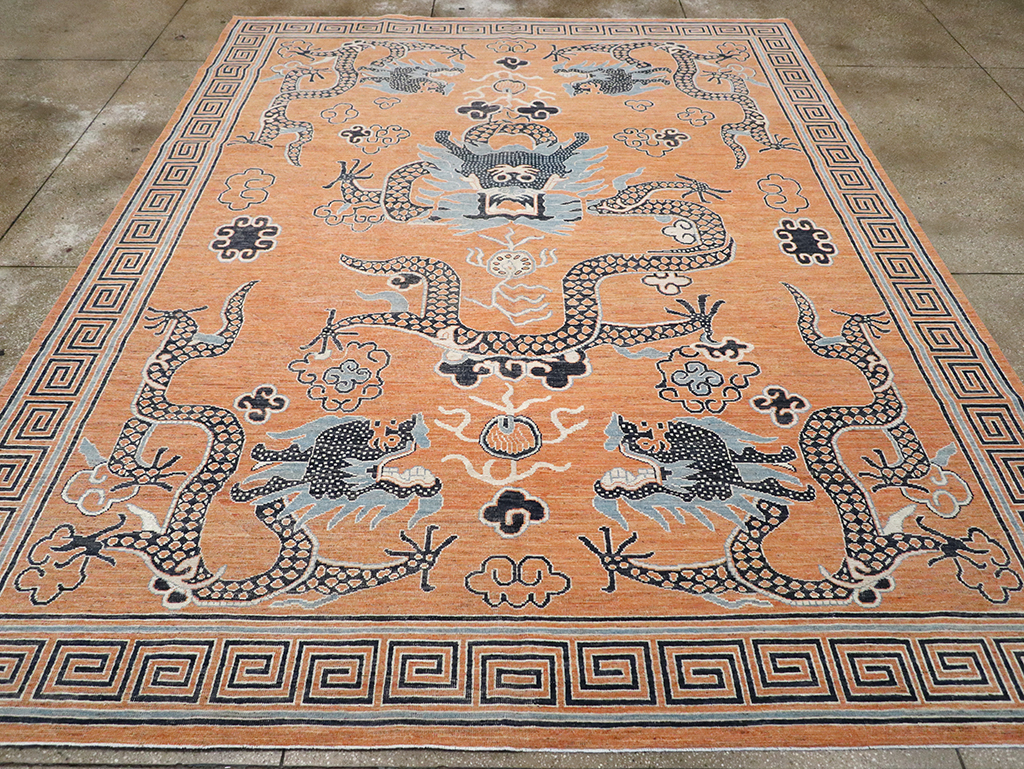 Modern East Turkestan Dragon Khotan Pictorial Room Size Carpet, No.33010 - Gsblank
