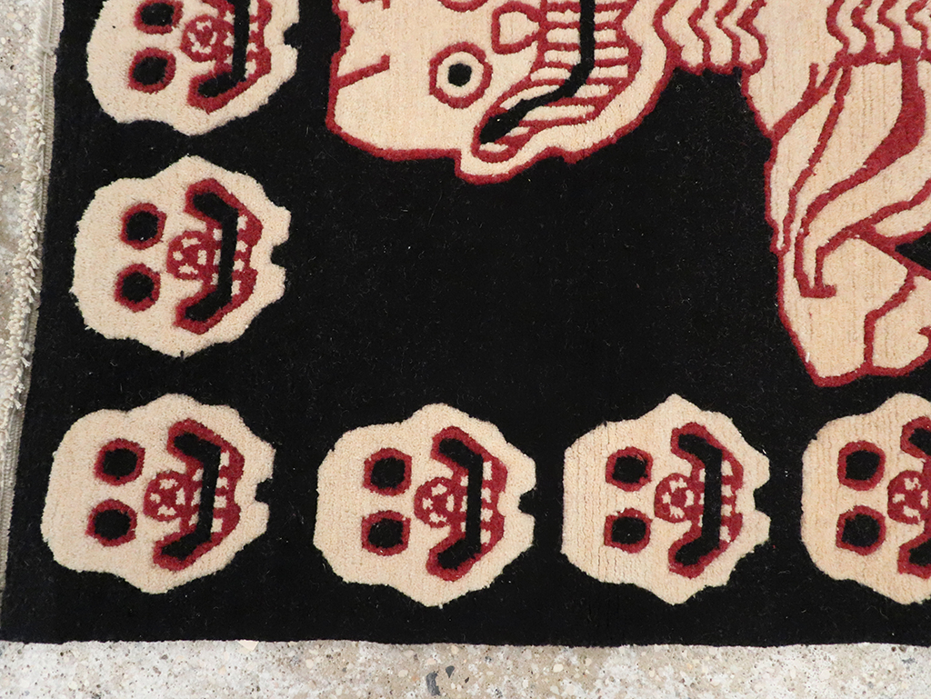 Vintage Tibetan Pictorial Throw Rug, No.33021 - Gsblank