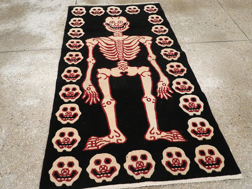 Vintage Tibetan Pictorial Throw Rug, No.33021 - Gsblank