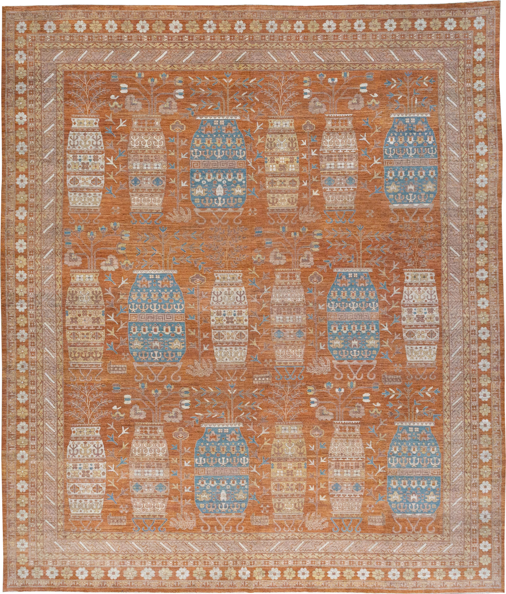 Modern East Turkestan Khotan Vase Pictorial Large Carpet, No.33032 - Gsblank