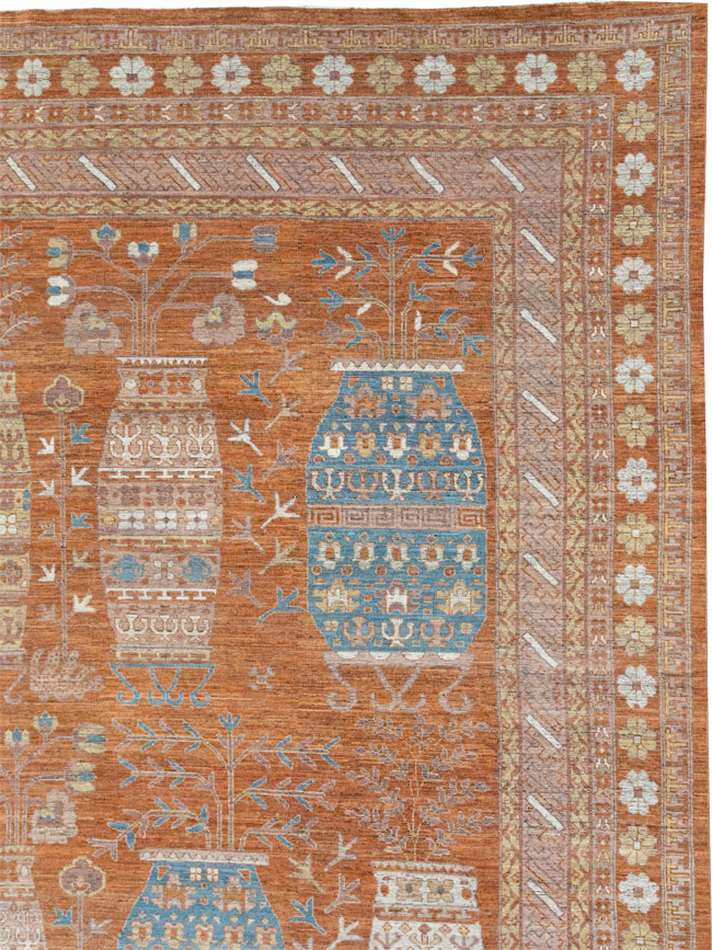 Modern East Turkestan Khotan Vase Pictorial Large Carpet, No.33032 - Gsblank