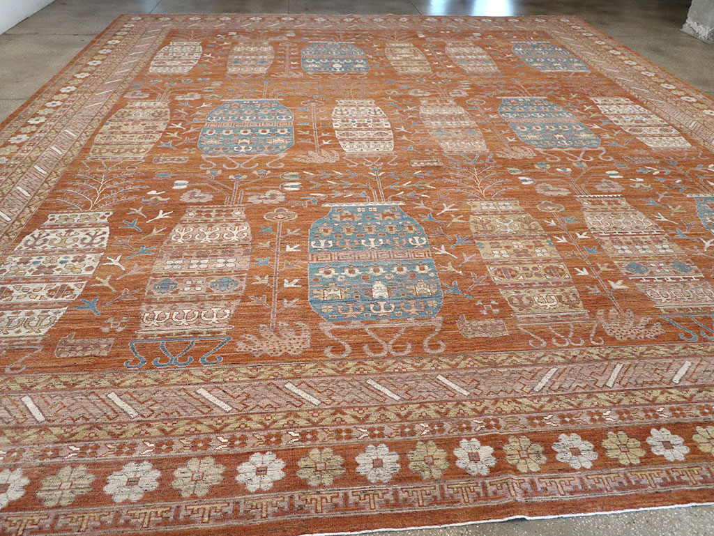 Modern East Turkestan Khotan Vase Pictorial Large Carpet, No.33032 - Gsblank