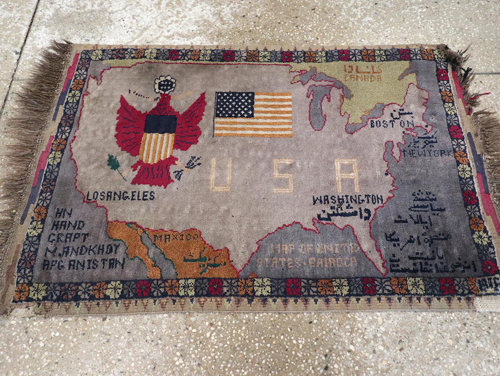 Vintage Afghan Pictorial Map Rug, No.33050 - Gsblank