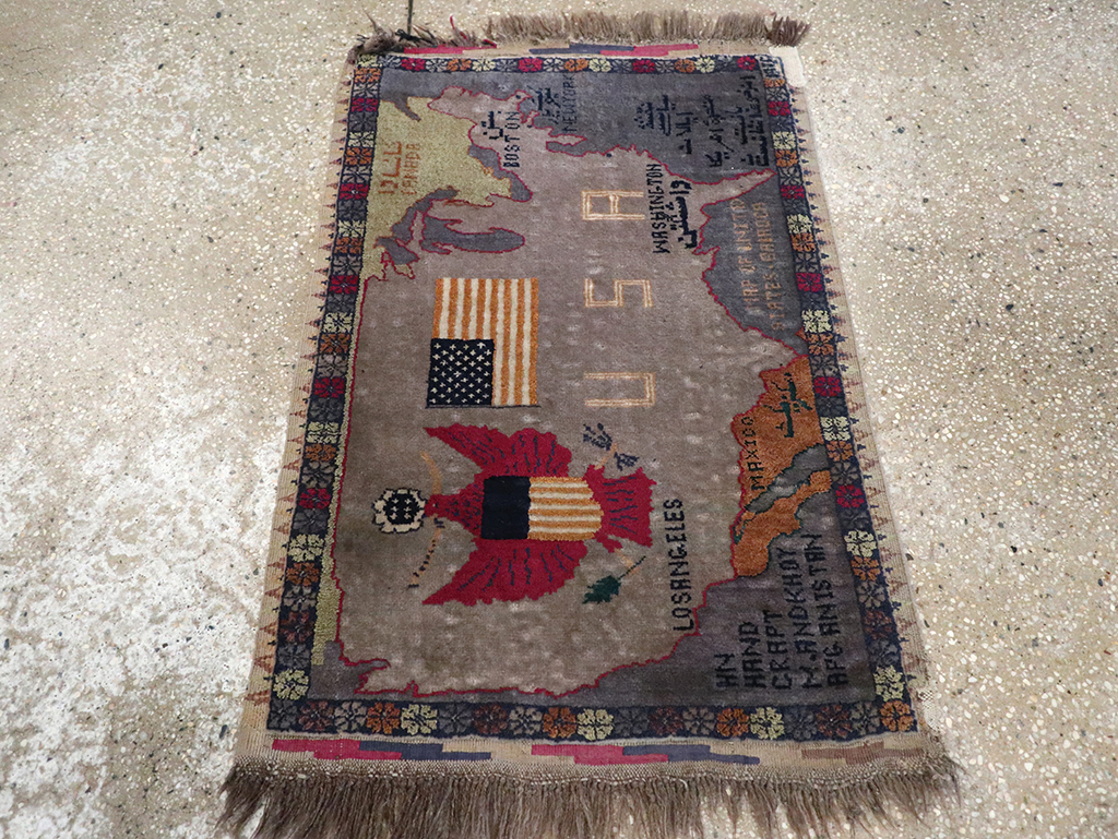 Vintage Afghan Pictorial Map Rug, No.33050 - Gsblank