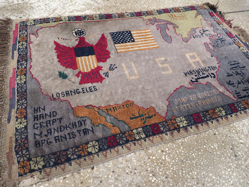 Vintage Afghan Pictorial Map Rug, No.33050 - Gsblank