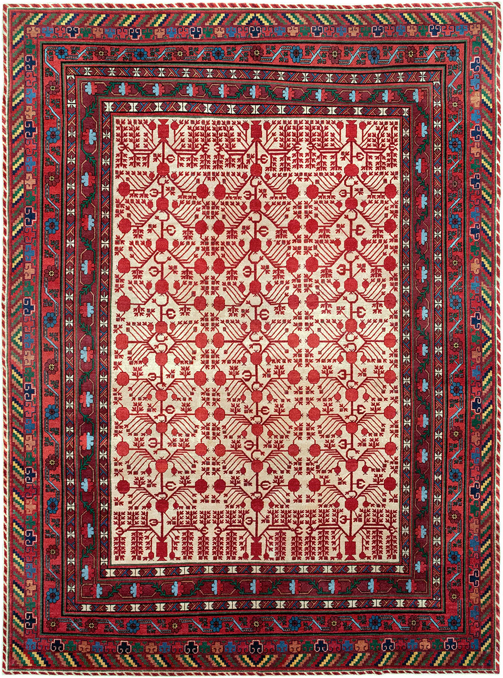 Vintage East Turkestan Khotan Room Size Carpet, No.33155 - Gsblank