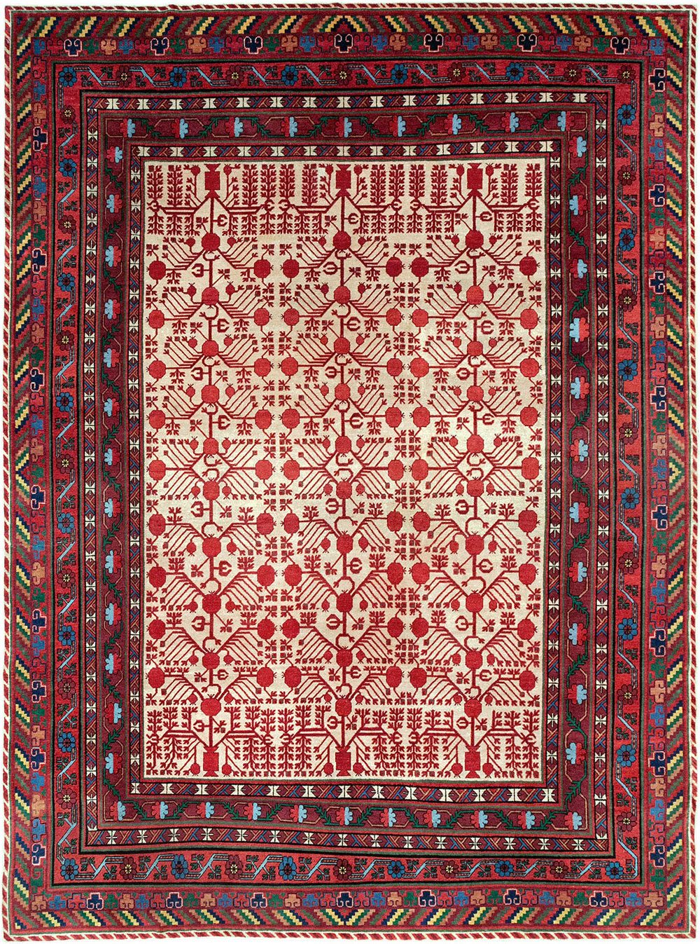 Vintage East Turkestan Khotan Room Size Carpet, No.33155 - Gsblank