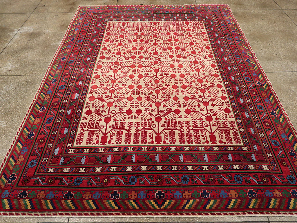Vintage East Turkestan Khotan Room Size Carpet, No.33155 - Gsblank