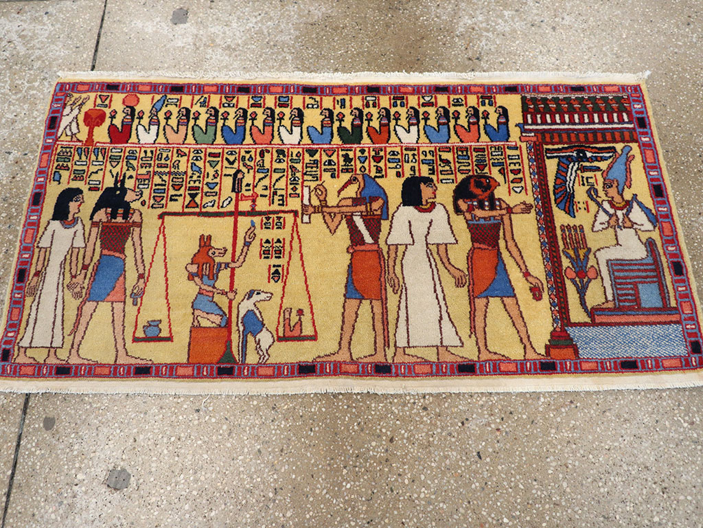Vintage Egyptian Pictorial Throw Rug, No.33175 - Gsblank