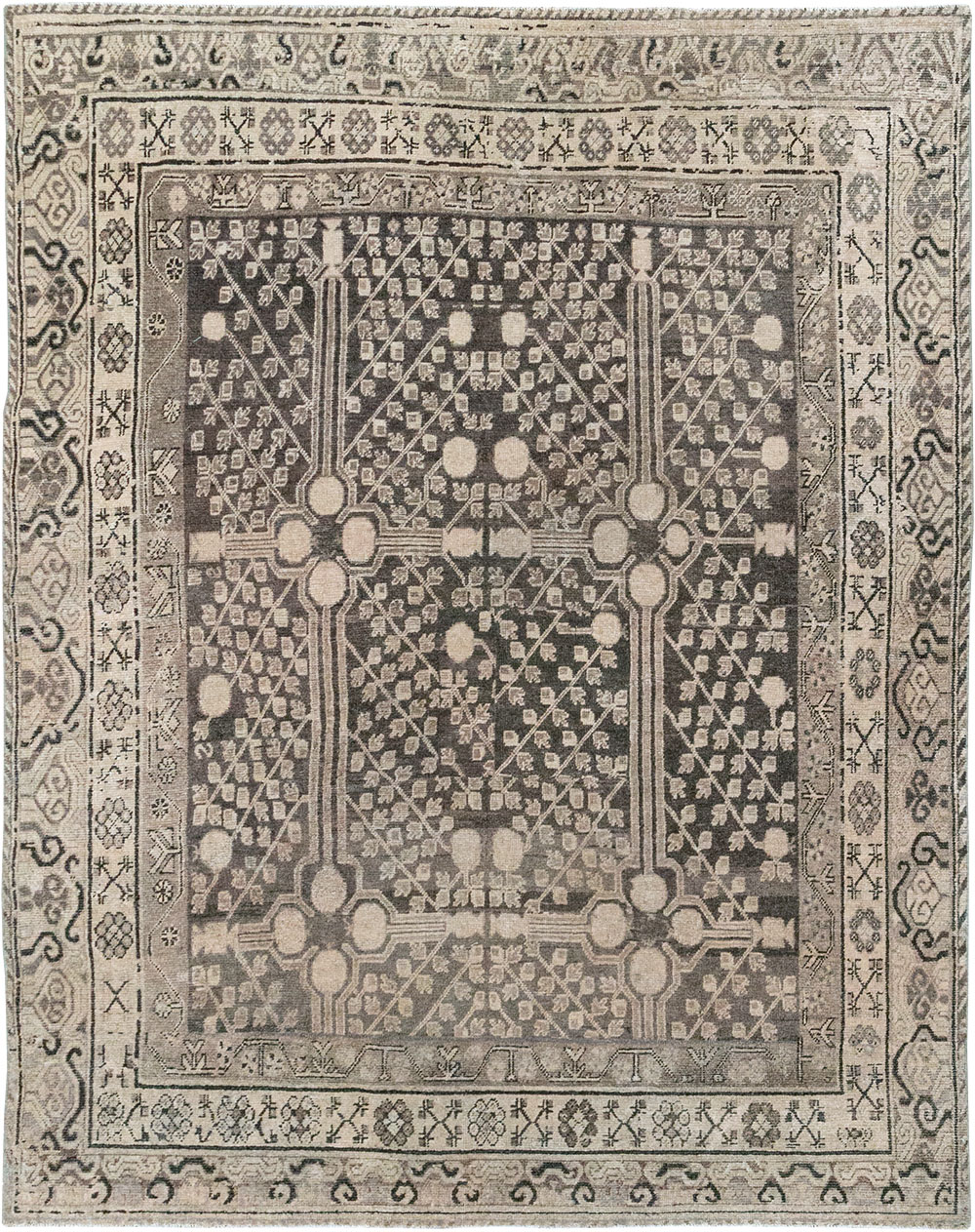 Antique East Turkestan Khotan Accent Rug, No.33189 - Gsblank