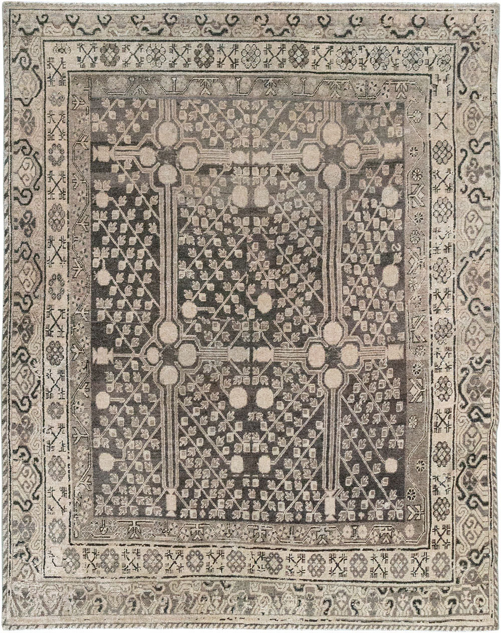 Antique East Turkestan Khotan Accent Rug, No.33189 - Gsblank