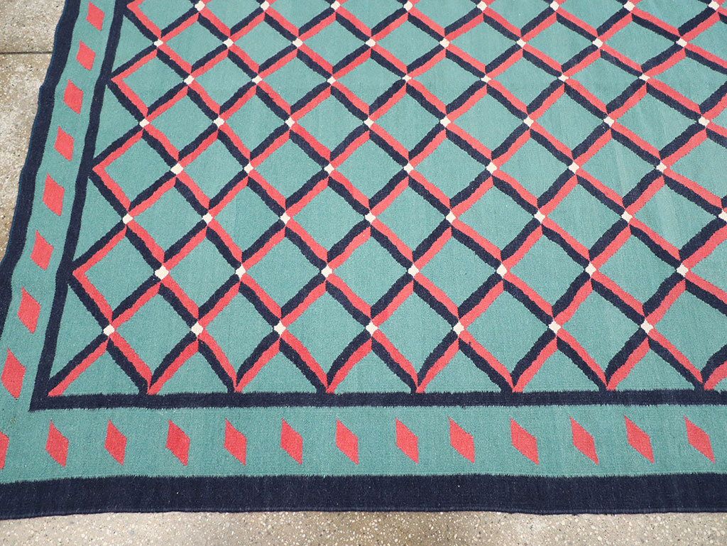 Modern Indian Flatweave Dhurrie Room Size Carpet, No.33202 - Gsblank