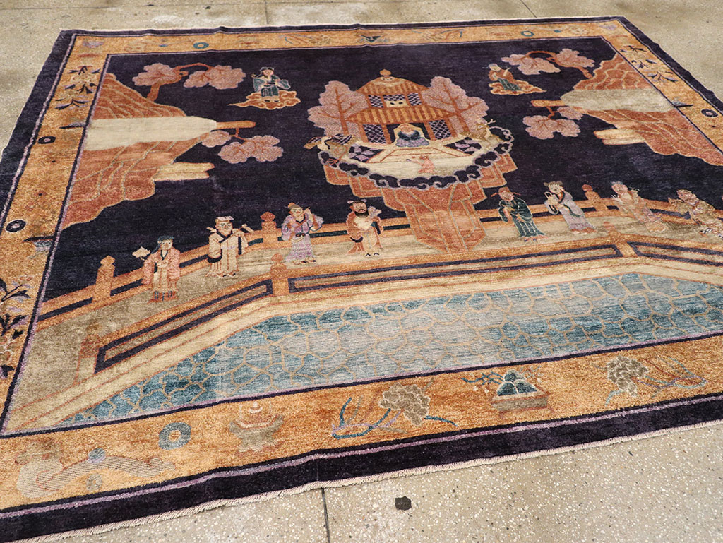 Antique Chinese Silk Pictorial Rug, No.33205 - Gsblank