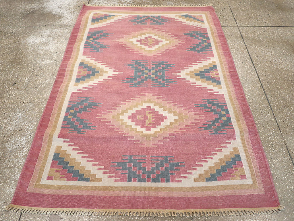Vintage Indian Flatweave Dhurrie Accent Rug, No.33207 - Gsblank