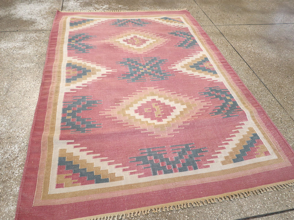 Vintage Indian Flatweave Dhurrie Accent Rug, No.33207 - Gsblank