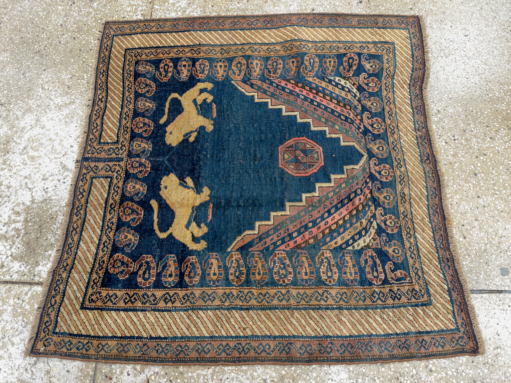 Antique Persian Pictorial Kurdish Saddle Cover, No.33210 - Gsblank