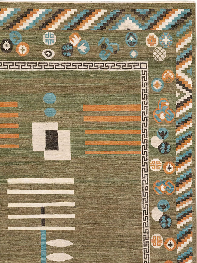 Modern East Turkestan Art Deco Room Size Carpet, No.33217 - Gsblank