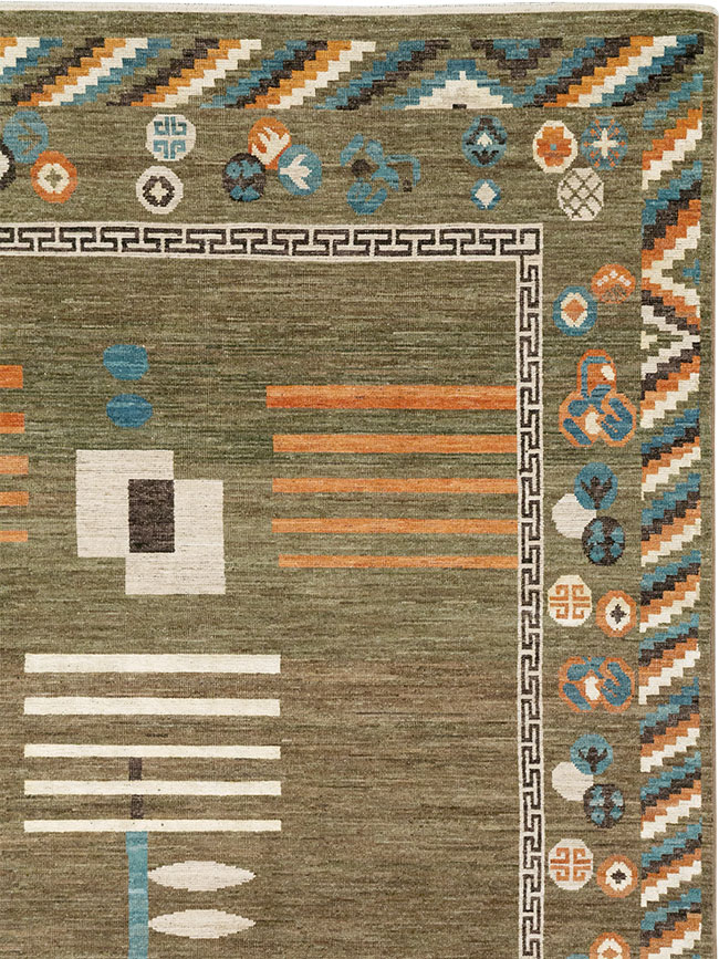 Modern East Turkestan Art Deco Room Size Carpet, No.33217 - Gsblank