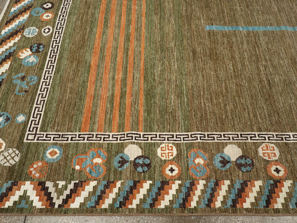 Modern East Turkestan Art Deco Room Size Carpet, No.33217 - Gsblank