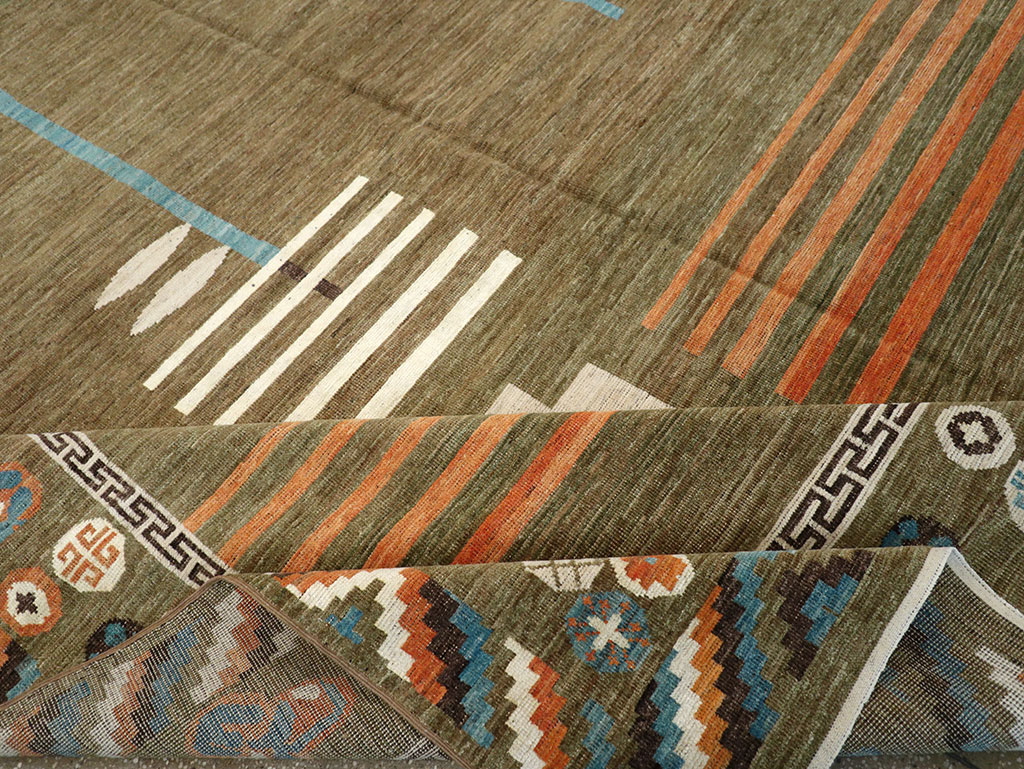 Modern East Turkestan Khotan Art Deco Room Size Carpet, No.33217 - Gsblank