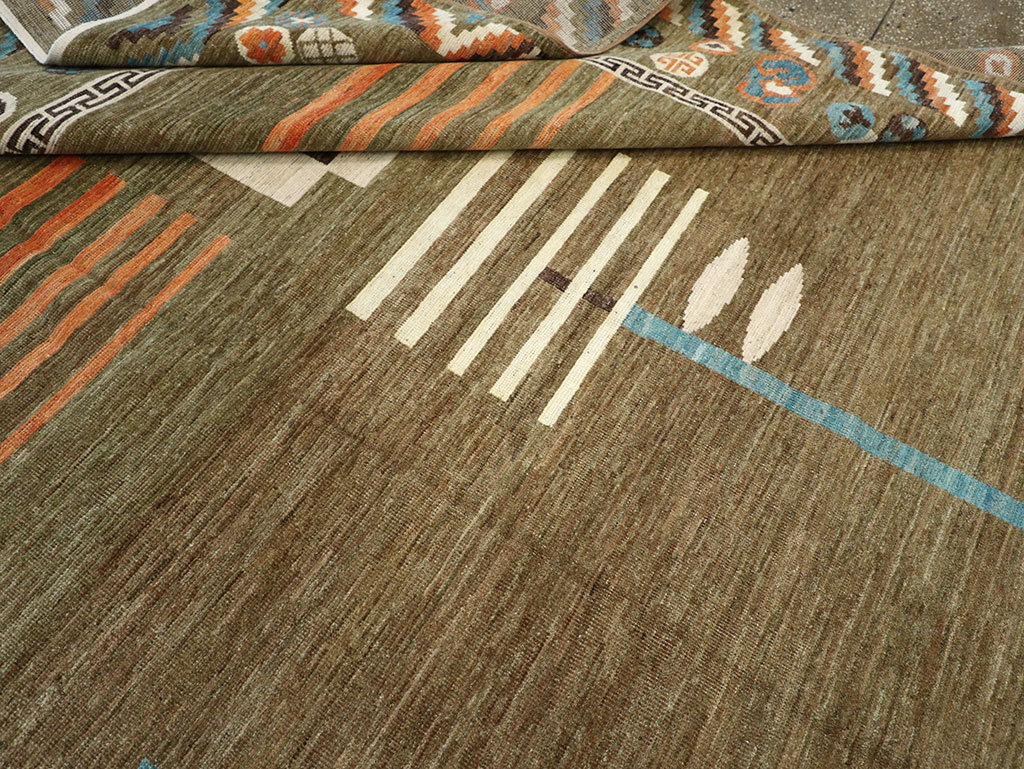 Modern East Turkestan Art Deco Room Size Carpet, No.33217 - Gsblank