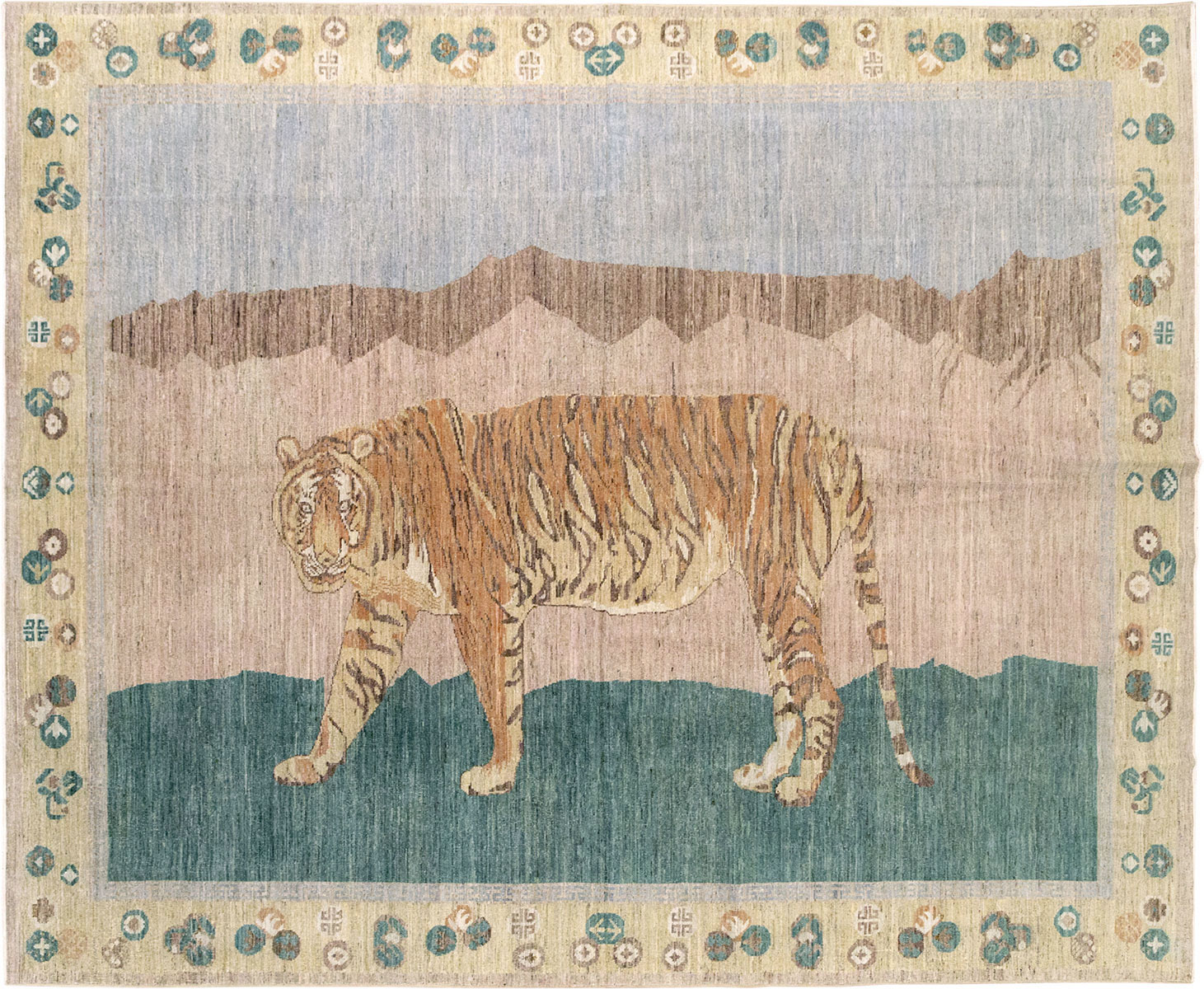Modern East Turkestan Pictorial Khotan Room Size Carpet, No.33220 - Gsblank