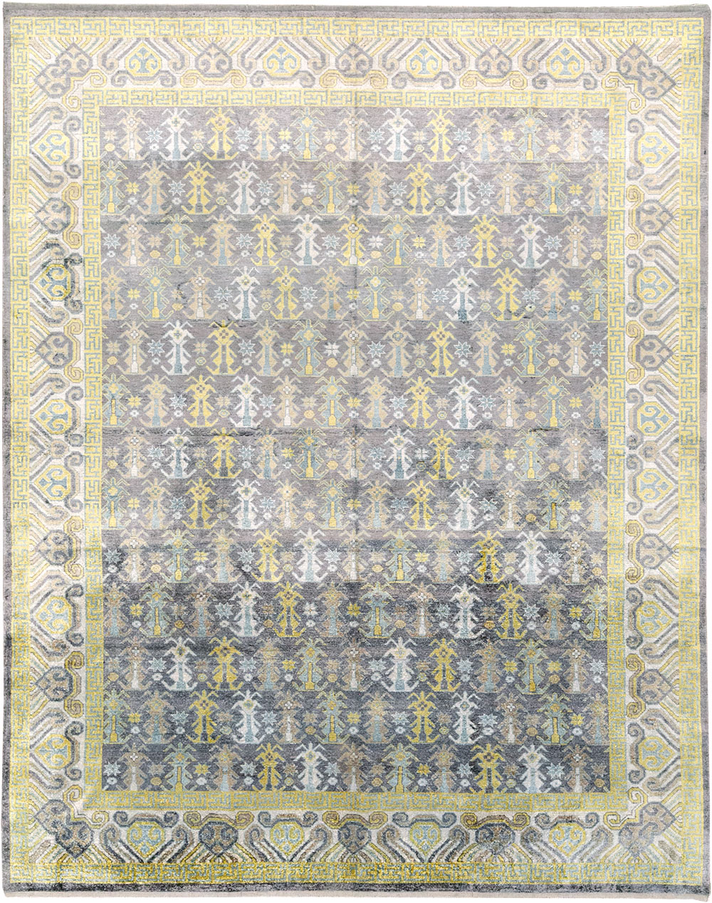 Modern East Turkestan Silk Khotan Room Size Carpet, No.33229 - Gsblank